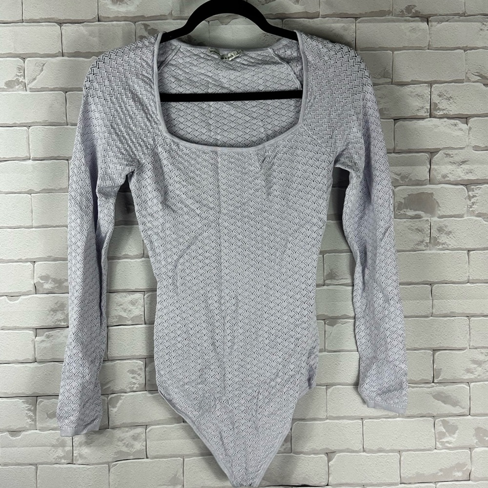 Abercrombie & Fitch Women’s Bodysuit Long Sleeve Squareneck Pointelle Lilac | S - Picture 5 of 11